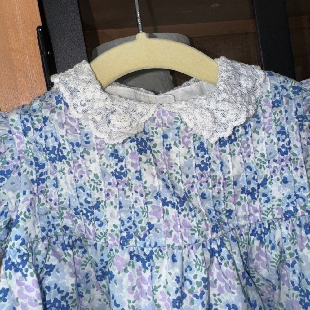 Vintage Laura Ashley dress set floral lace collar baby girl bloomers print puff - Picture 5 of 12